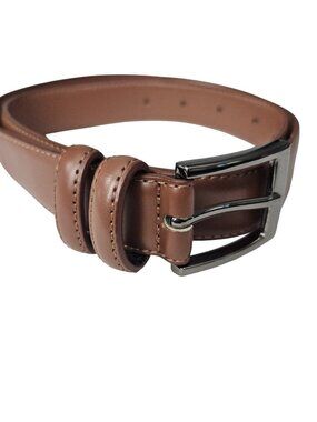 Mio Marino Brown Leather Belt Gray Buckle Men's Size 32